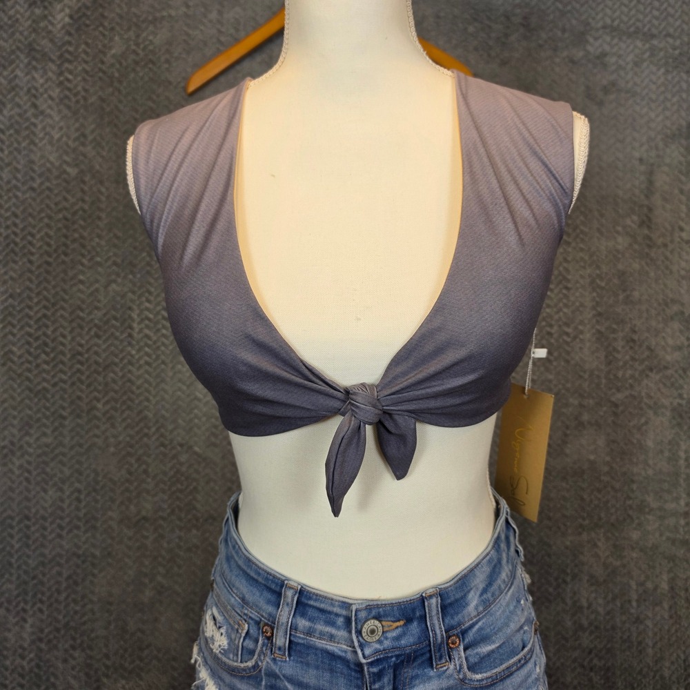 Niyama Sol Knotty Grey Tie Front Open Back Crop Top SM NEW
